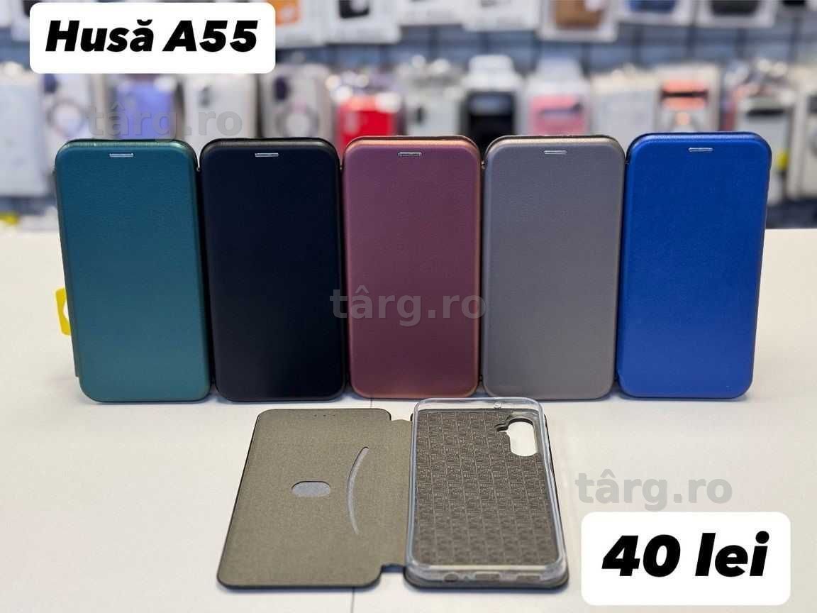 Husa piele ecologica tip carte, folie, cablu, incarcator Samsung A55 2