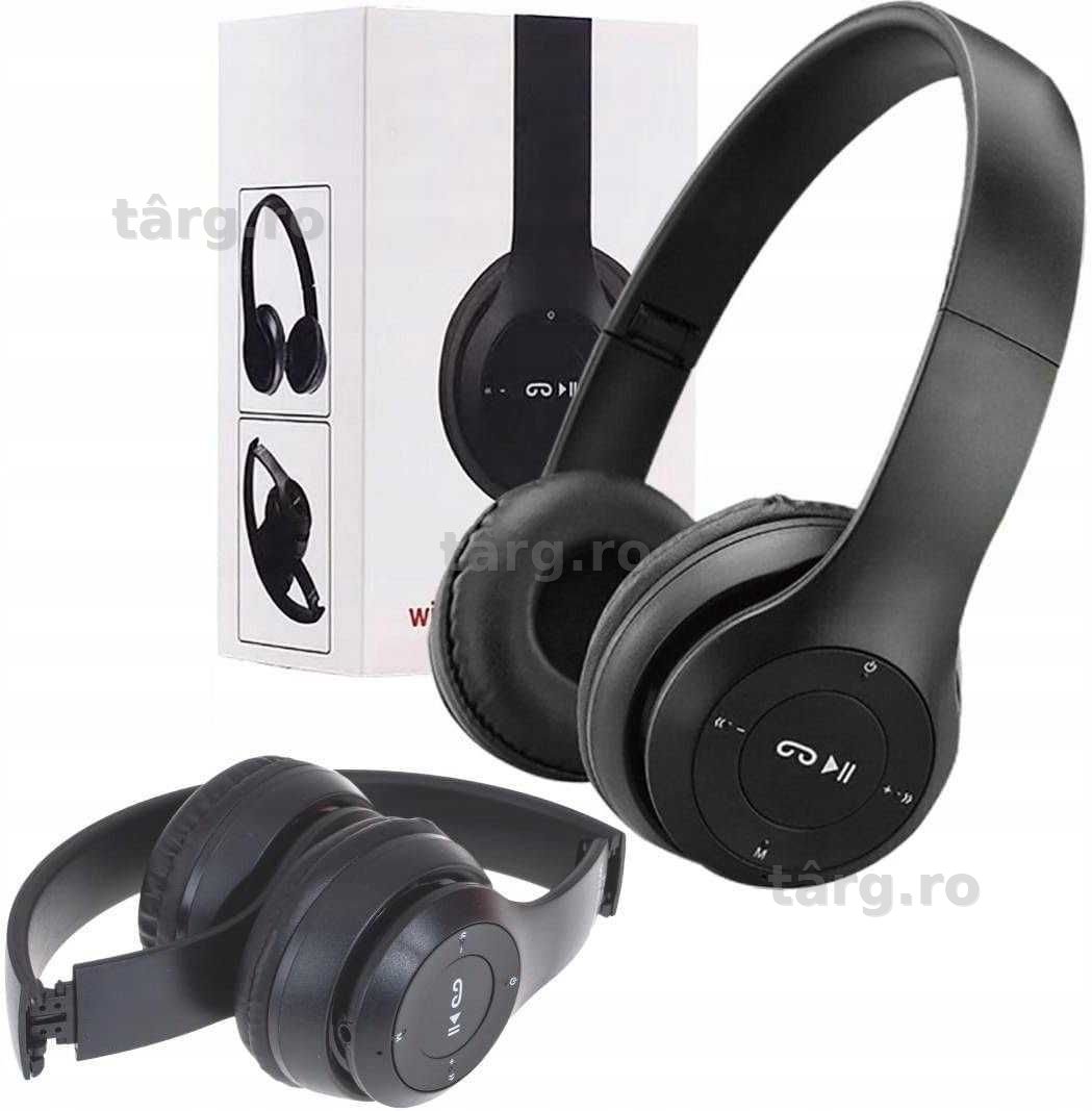 Casti wireless over-ear cu microfon MP3 player slot card SD radio FM