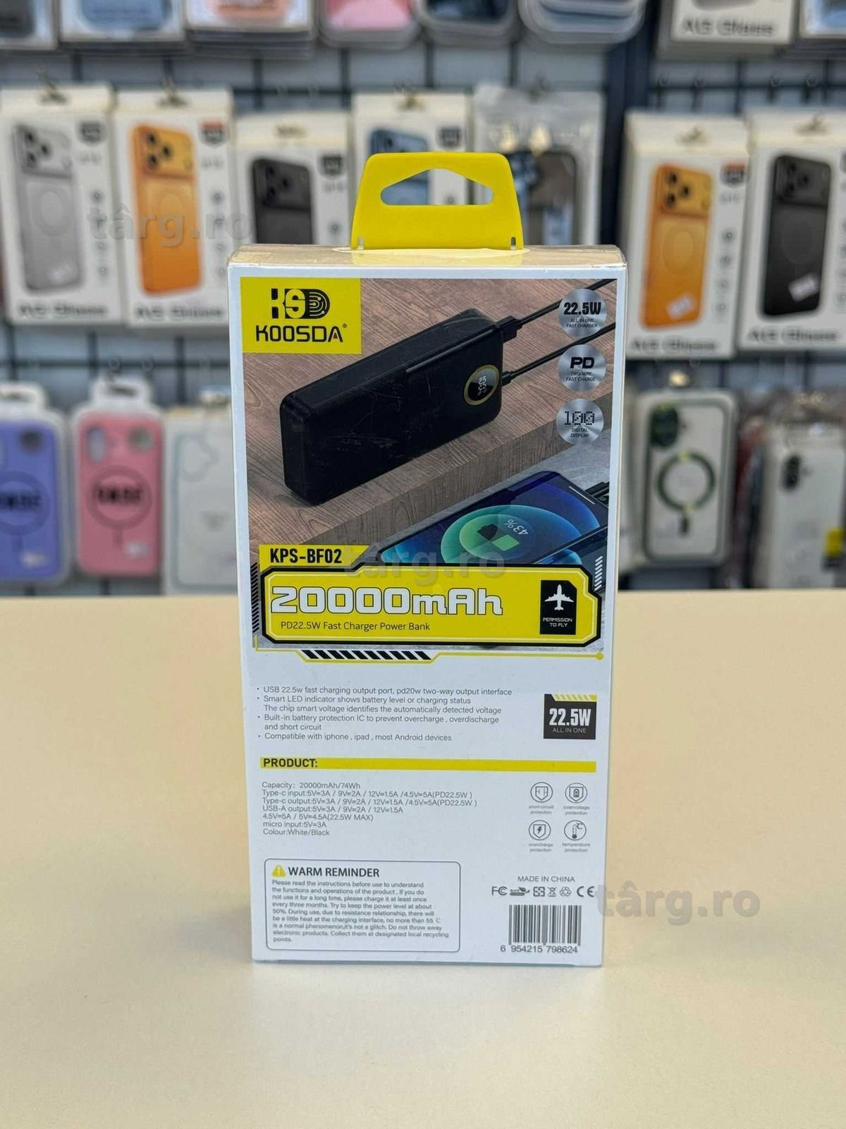 Baterie Externa Premium, 20.000 mAh ,22.5W PD USB TIP C ,AFISAJ 2