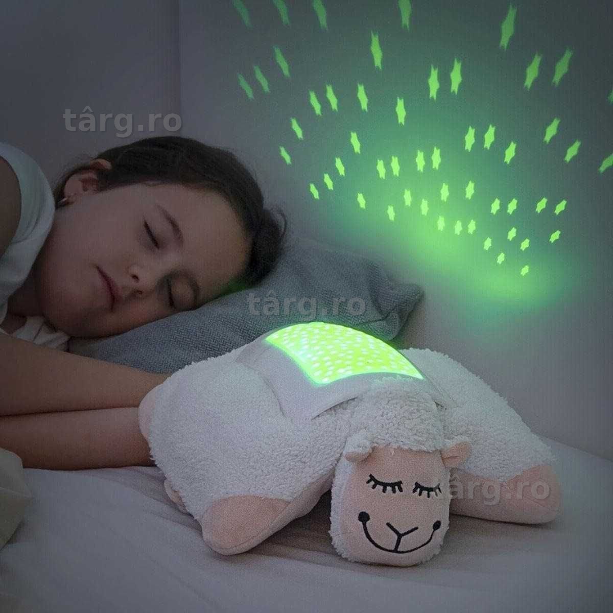 Lampa de veghe pentru copii cu proiector de stele model oaie de plus