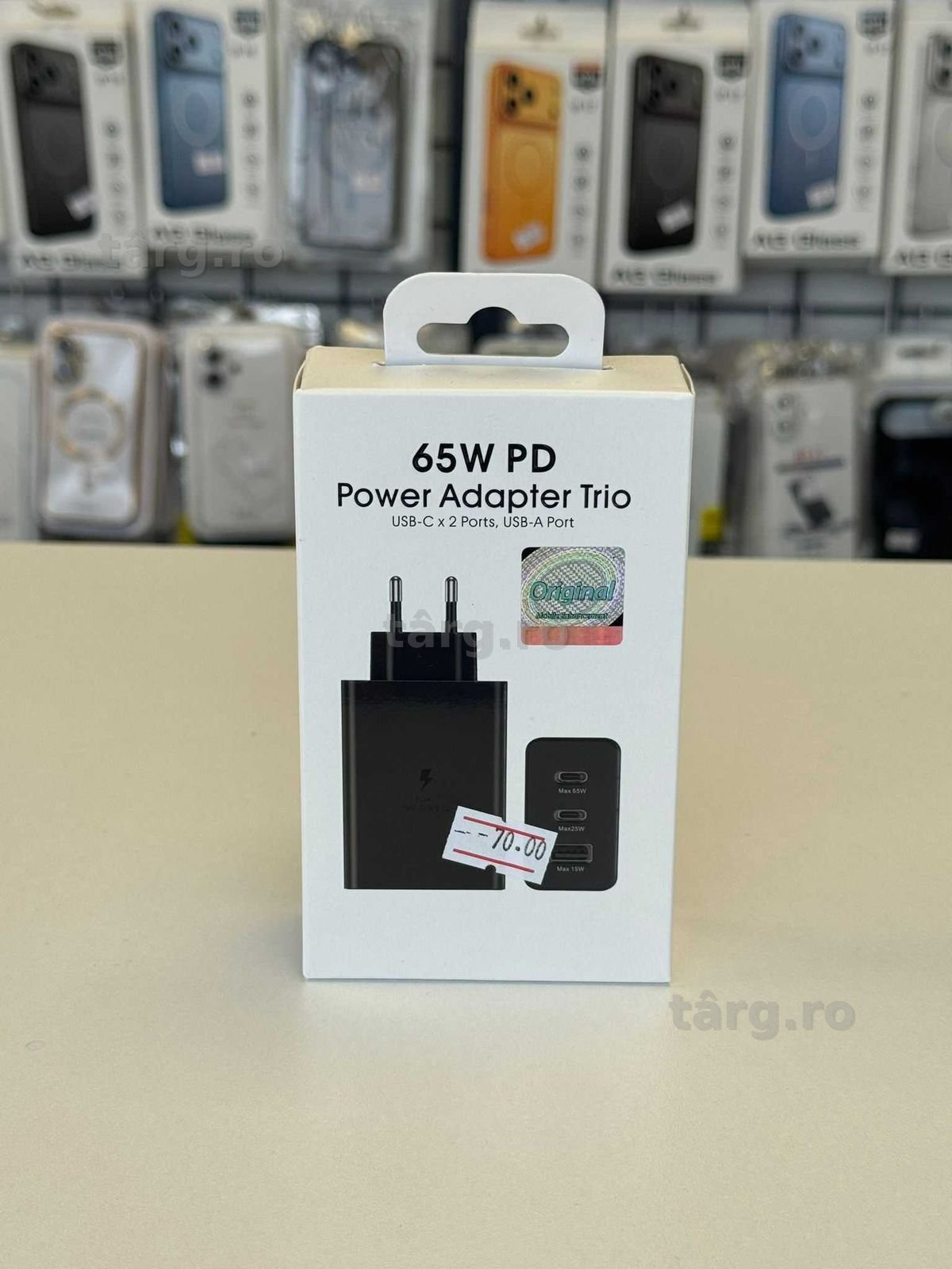 Trio adaptor cu iesire USB C/USB A, incarcare rapida, 65w