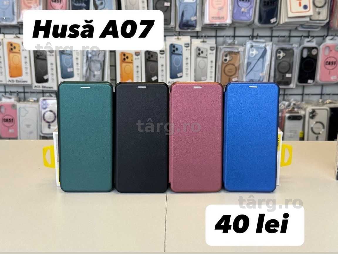 Husa piele ecologica tip carte, folie, cablu, incarcator Samsung A07