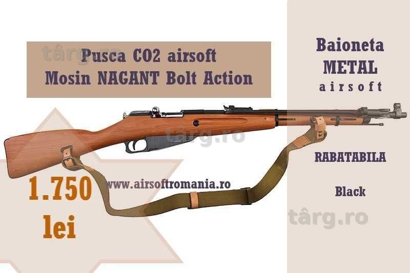 Pusca  Mosin Nagant  Bolt Action cu baioneta Metal  calibru 6mm co2