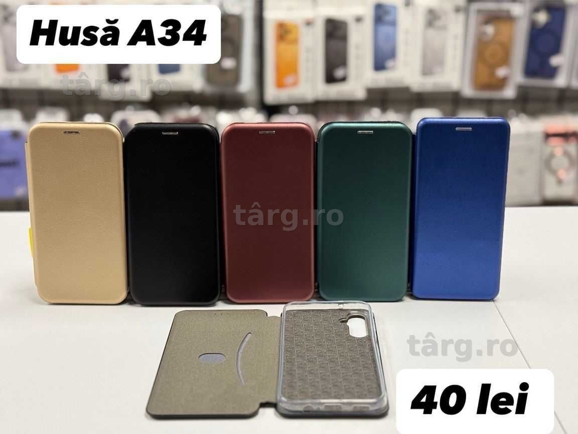 Husa piele ecologica tip carte, folie, cablu, incarcator Samsung A34 2