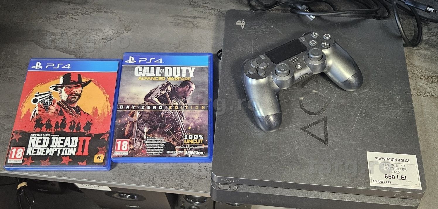 Amanet F 28: Consola PS 4 SLIM+1 CONTROLLER+2 JOC  (N)