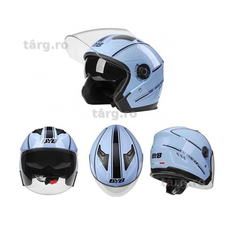 Casca Moto/Scuter/ATV, viziera dubla, marime universala, Albastru 2