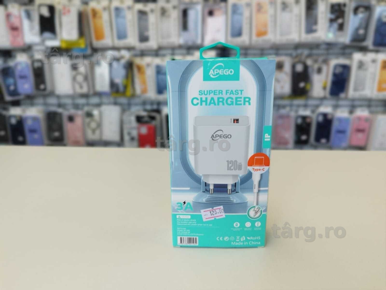 Incarcator rapid 120W cu cablu USB to USB-C, Alb