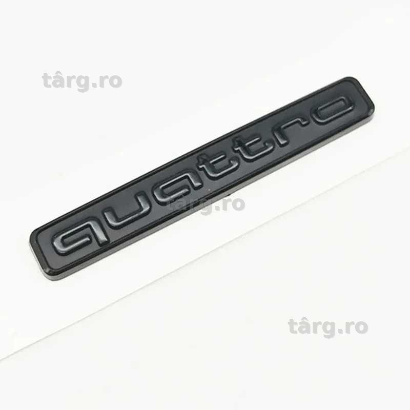 Emblema AUDI Quattro Sigla Logo Portbagaj Auto-Adeziva Negru Lucios
