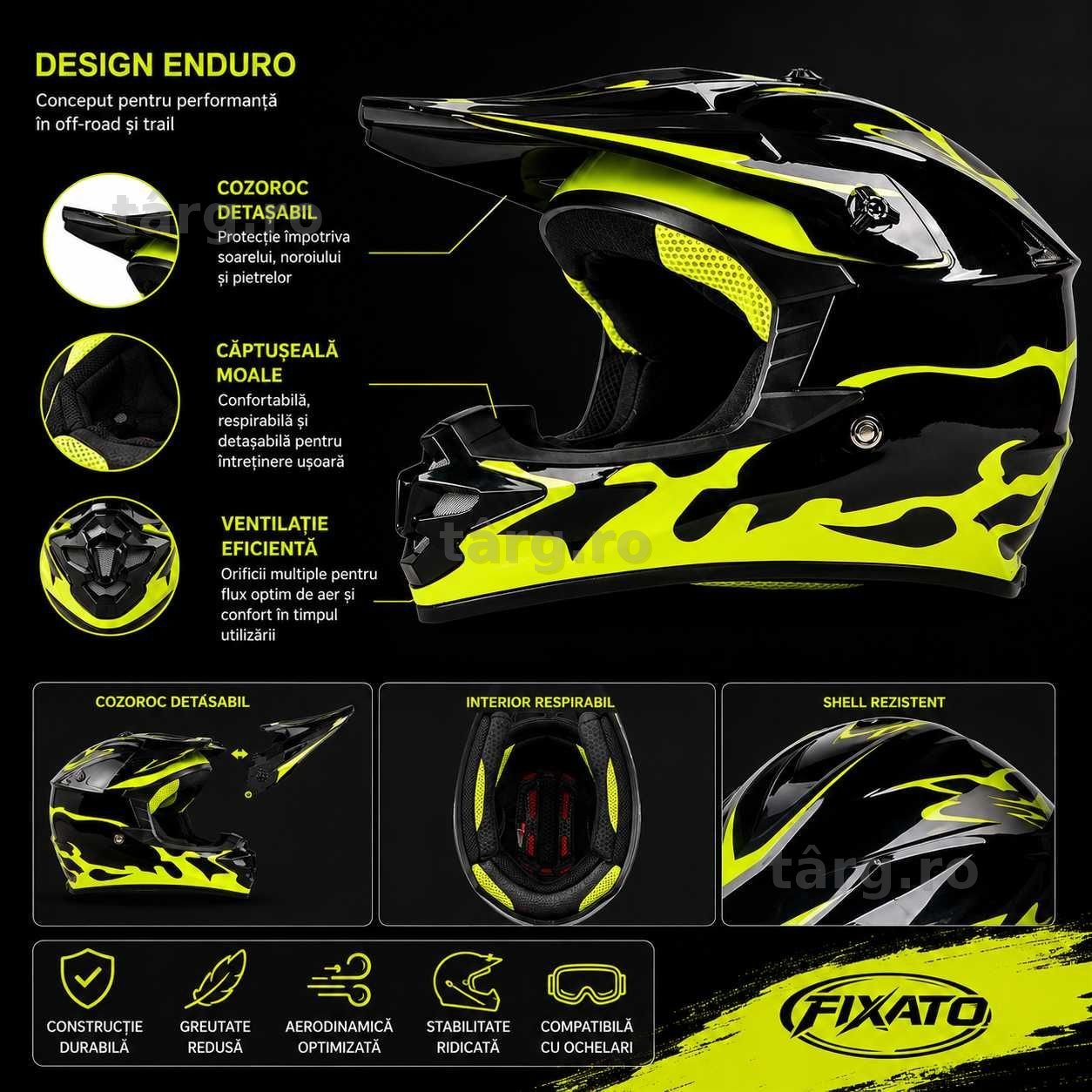Casca Moto Enduro Cross ATV - S / M / L / XL - Galben Neon 3