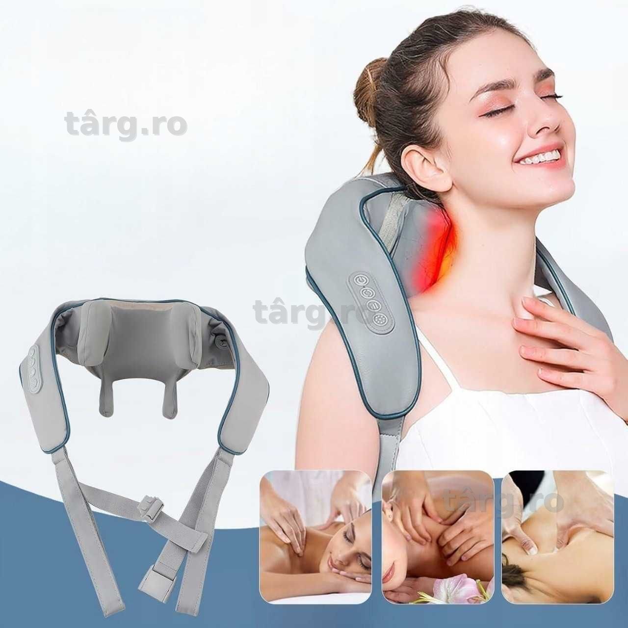 Aparat masaj cervical wireless cu incalzire reincarcabil USB 2000mAh