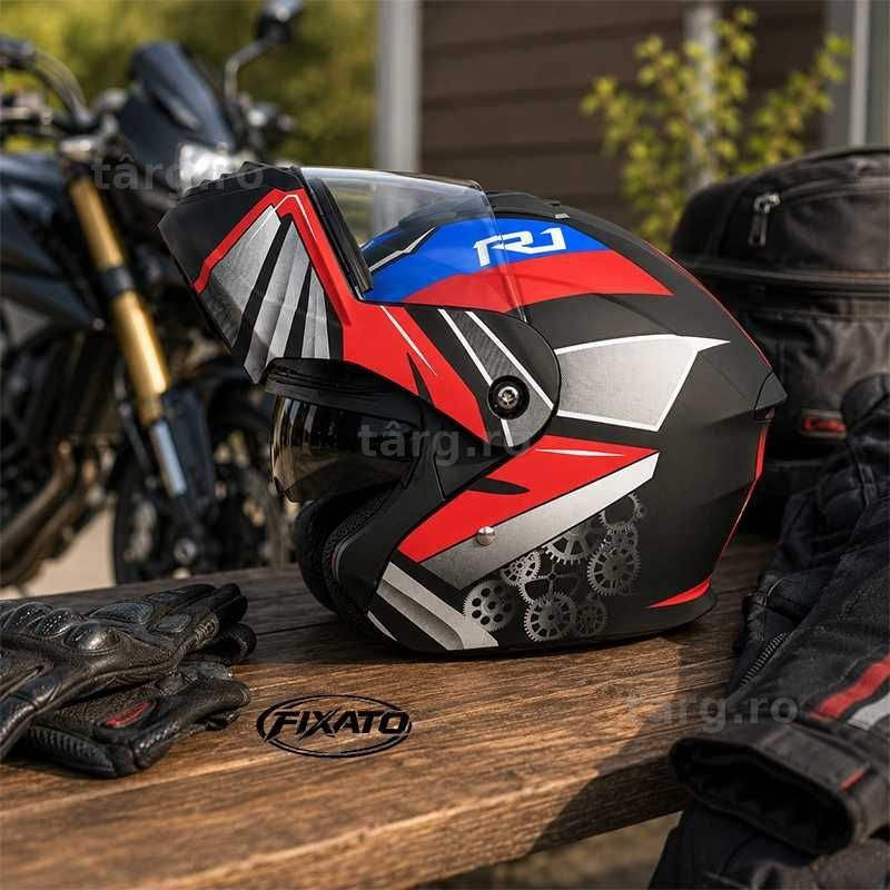 Casca Moto/Scuter Flip-Up, Viziera Dubla, Protectie UV, Rosu 4