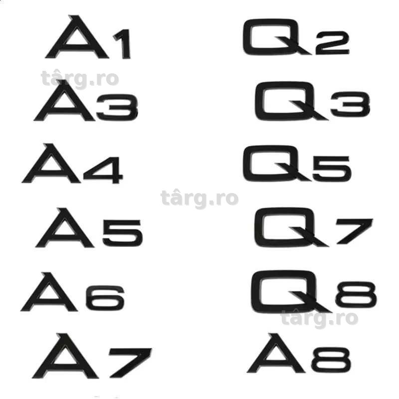 Emblema Sigla Negru Lucios AUDI Portbagaj A3 A4 A5 A6 A7 Q3 Q5 Q7 Q8