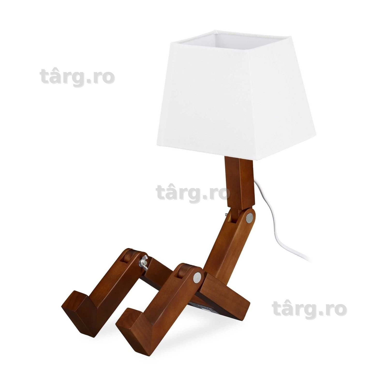 Lampa de masa robot, cu membre mobile, lemn, maro 42x18x32cm