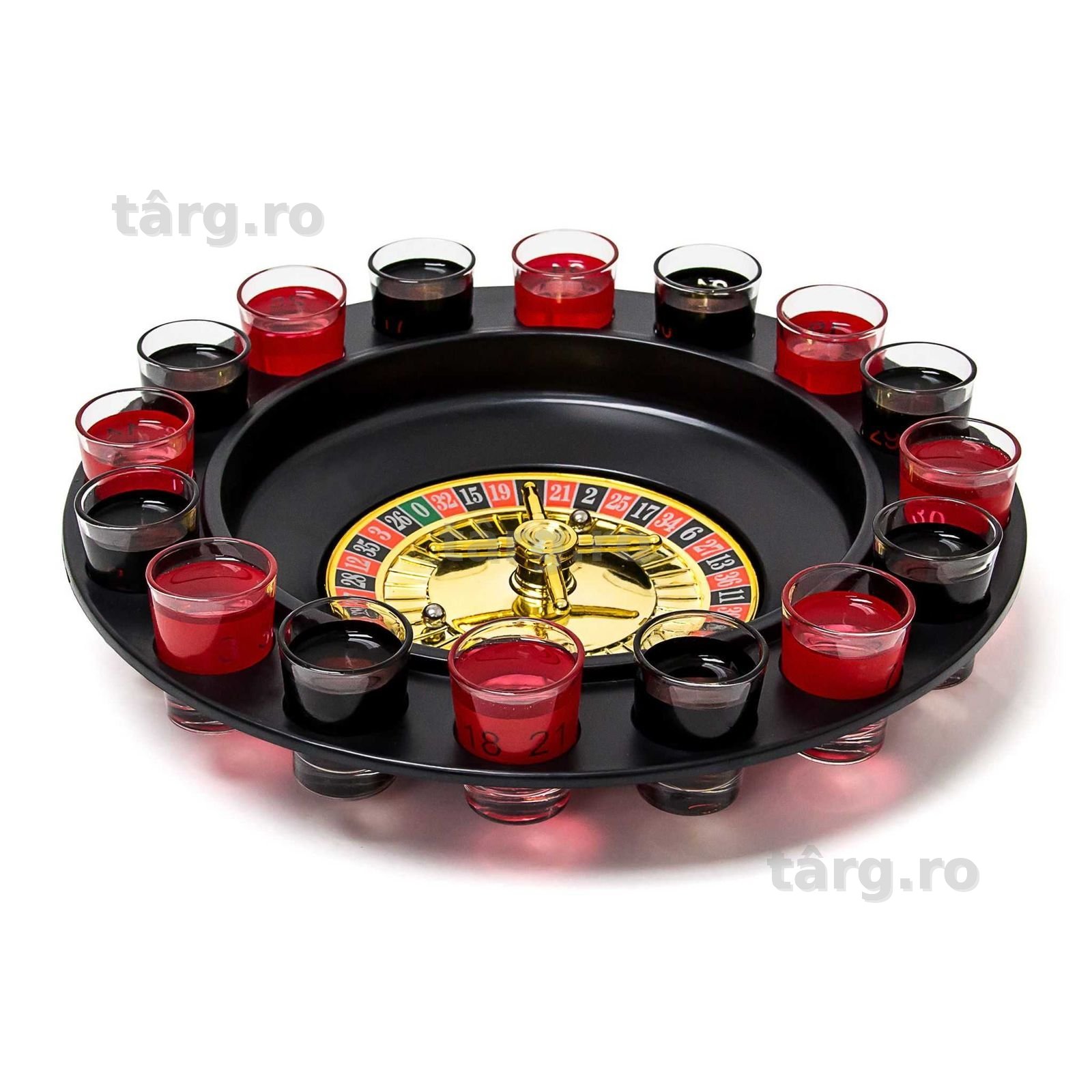 Joc de baut tip ruleta, cu roata pivotanta, pahare si bile 30 x 30 cm