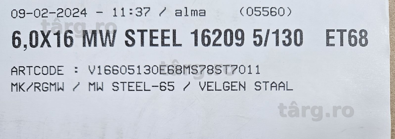 Janta 6Jx16 CITROEN Jumper FIAT Ducato PEUGEOT Boxer 5/130 ET68 CH78,1 4
