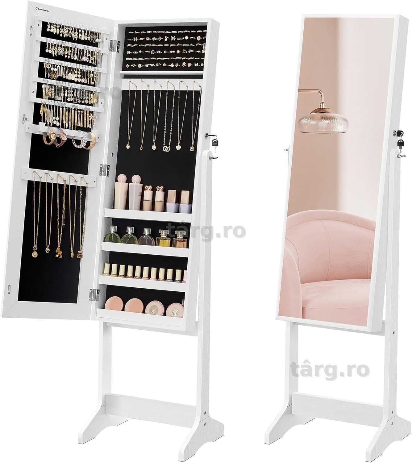 Oglinda integrala cu organizator bijuterii, Songmics, 151 cm, alb