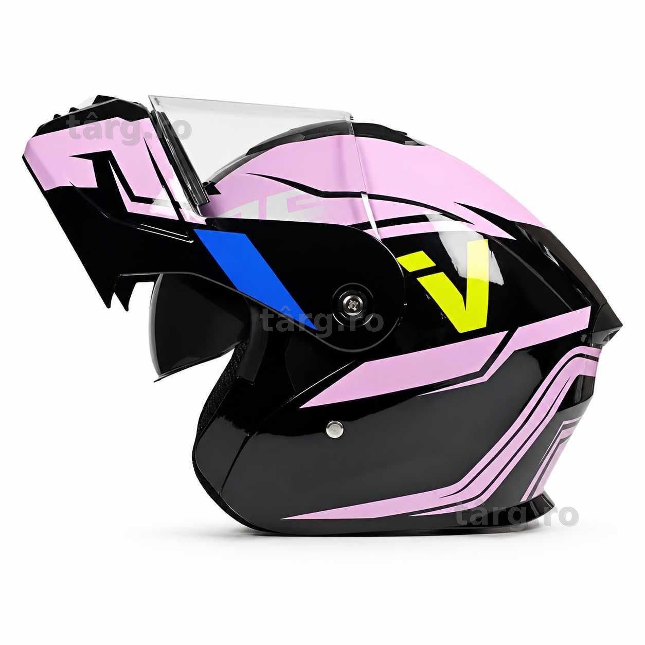 Casca Moto/Scuter Flip-Up, Viziera Dubla, Protectie UV, Roz
