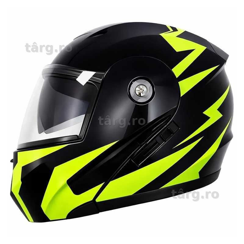 Casca Moto/Scuter/ATV Flip-Up,viziera dubla, Negru cu Verde, L 59-60cm 5