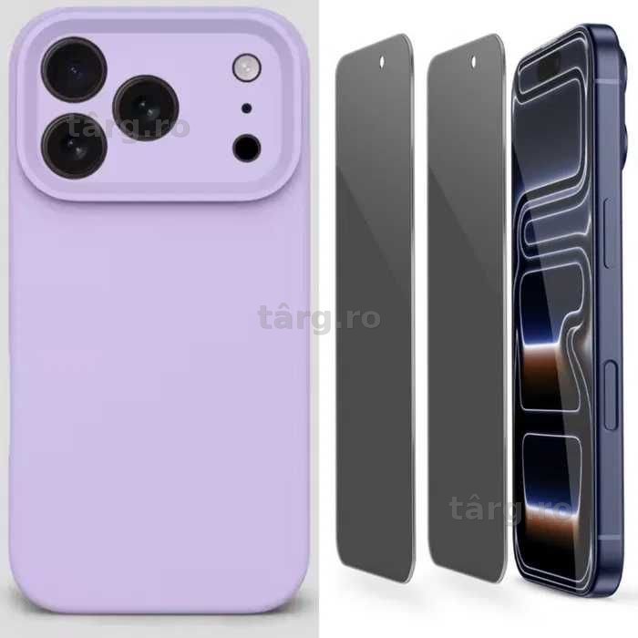 Husa Silicon ( diverse culori ) si Folie Sticla Privacy iPhone 12 Pro 2