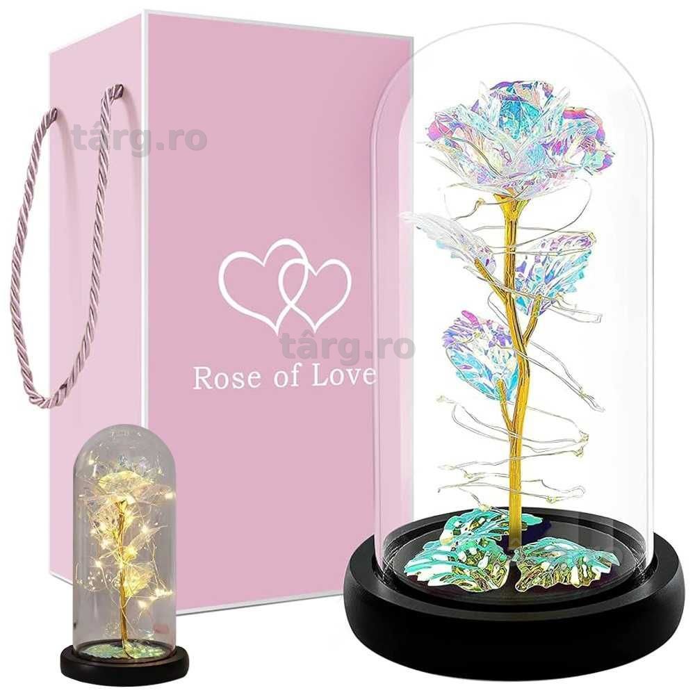 Trandafir etern in cupola de sticla Lumina LED Cadou Elegant 11x21 cm