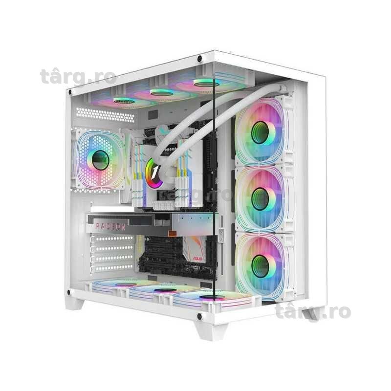 Carcasa 1stPLAYER® Gaming MV8-TP-WH, ARGB, Cube-Tower, ATX\M-ATX\ITX, fara sursa, culoare alba
