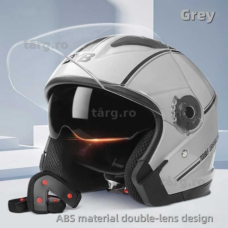 Casca Moto/Scuter/ATV, viziera dubla, marime universala, Gri 2
