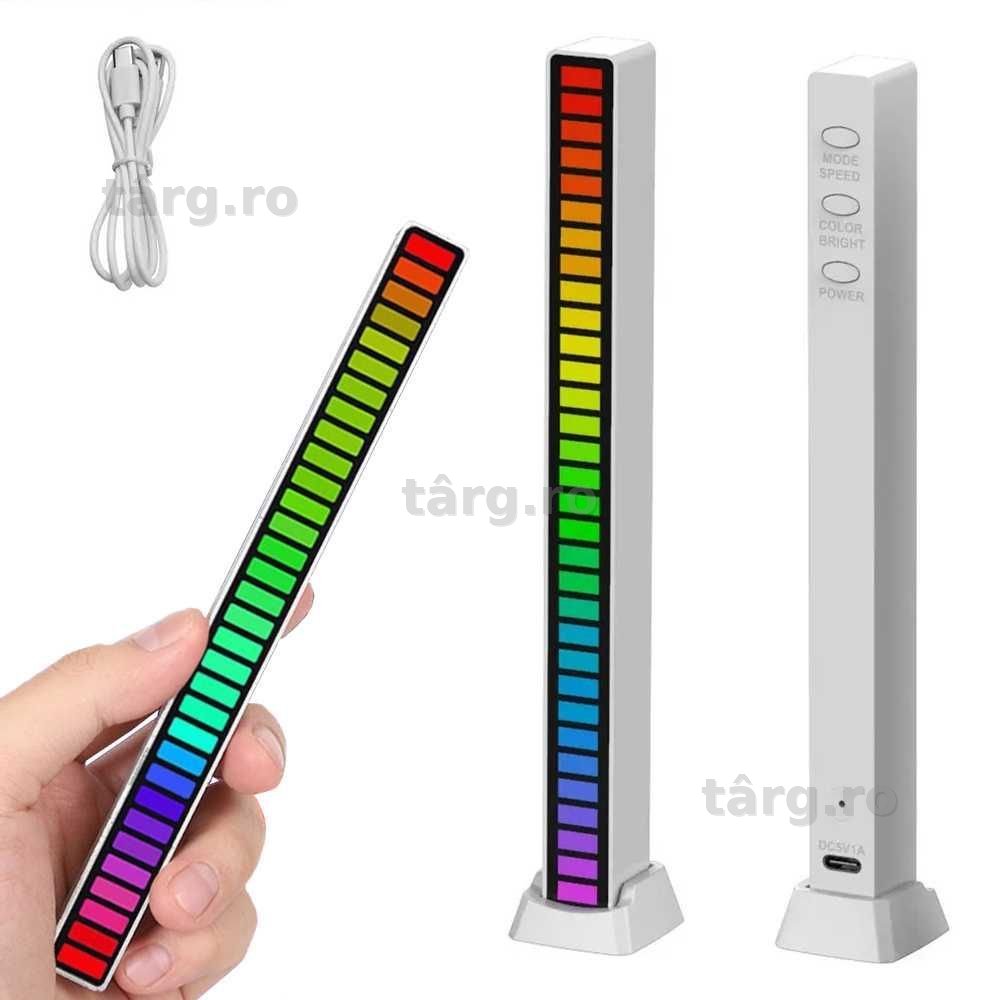 Bara LED RGB portabila cu raspuns la sunet si microfon incorporat 18cm