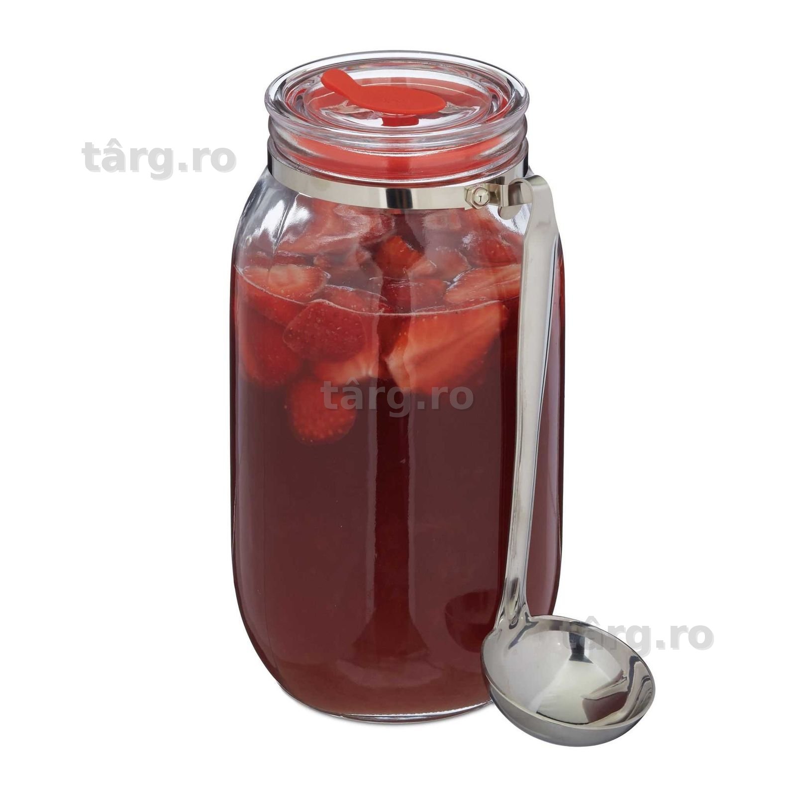 Borcan de sticla cu capac ermetic si polonic pentru punch de fructe 2L