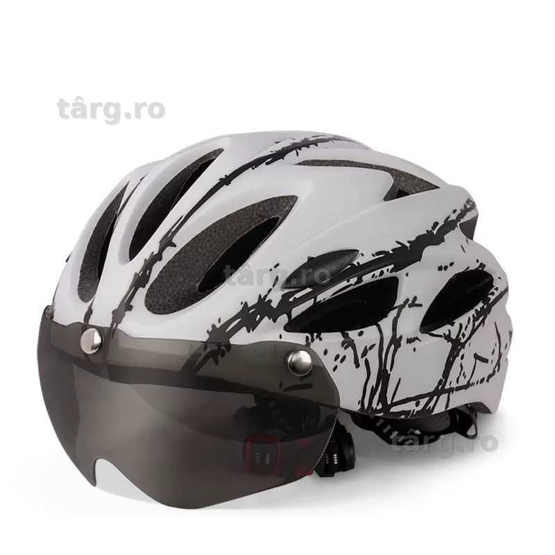 Casca Bicicleta, Viziera detasabila, Aerodinamica, Dimensiune reglabila 54-62cm, Alb cu Negru