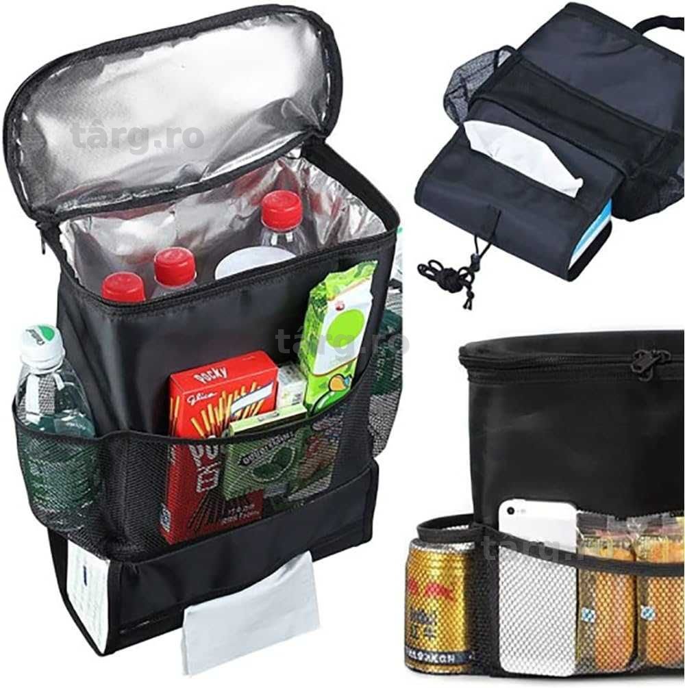 Organizator auto pentru spatar scaun cu geanta termica si 3 buzunare