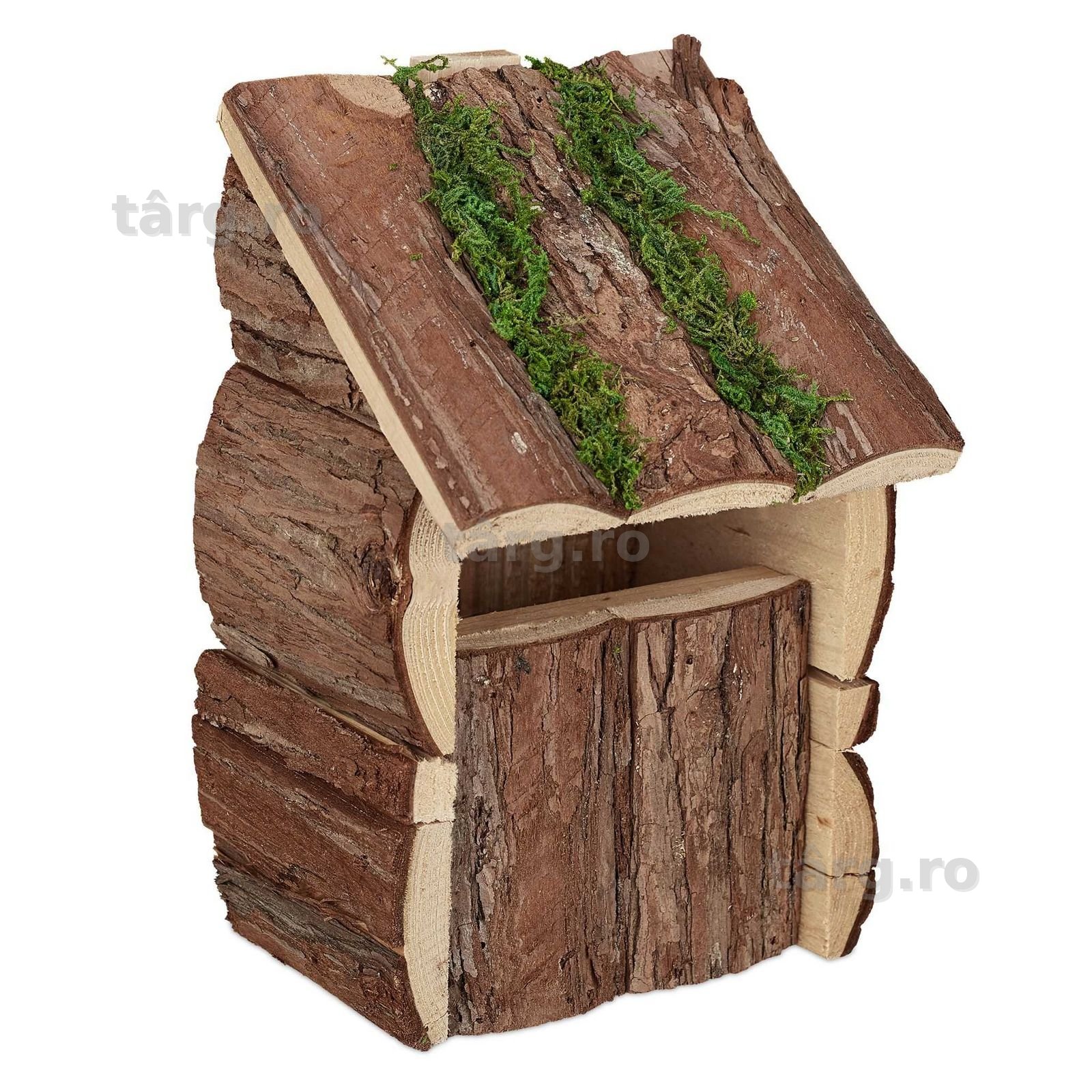 Casuta pentru pasari din lemn natural si muschi de copac 23x15x14 cm