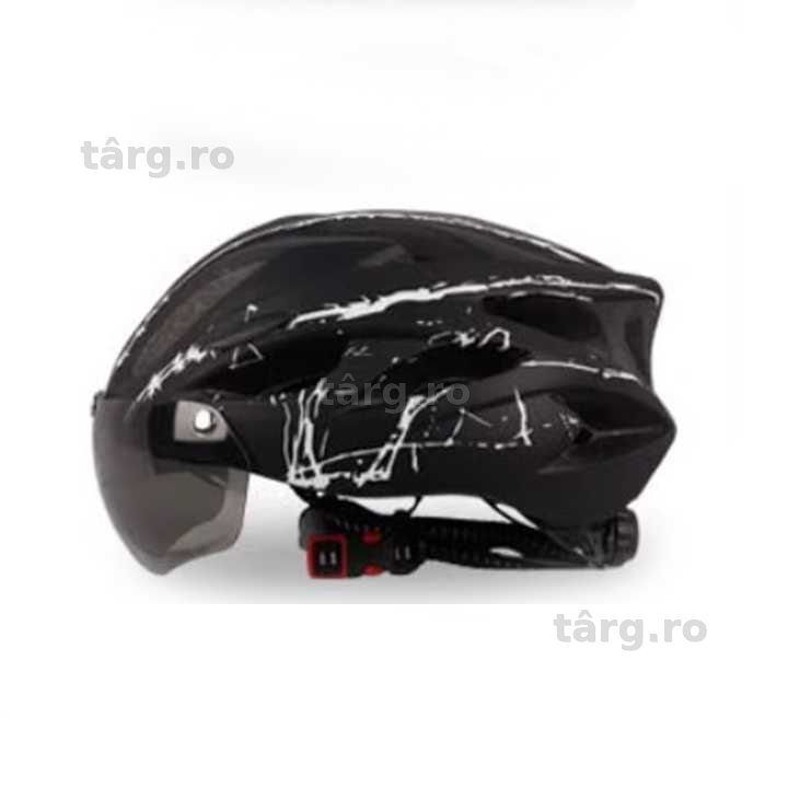 Casca Bicicleta, Viziera detasabila, Aerodinamica, Dimensiune reglabila 54-62cm, Negru cu Alb 2
