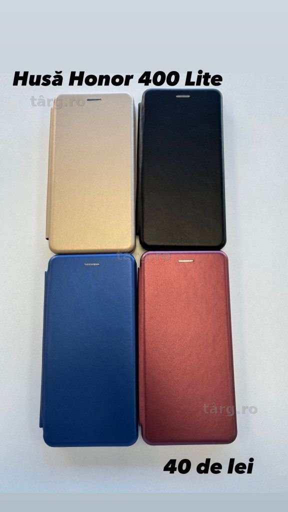Husa piele ecologica tip carte, Folie, Incarcator, Cablu Honor 400 Lite