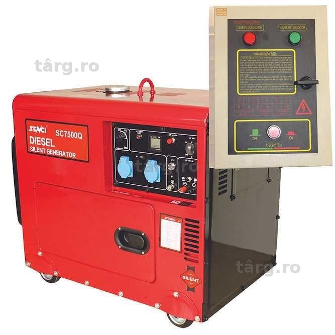 RESIGILAT - Generatorl insonorizat SENCI SC7500Q 6 kVA 230V AVR&ATS inclus, Diesel