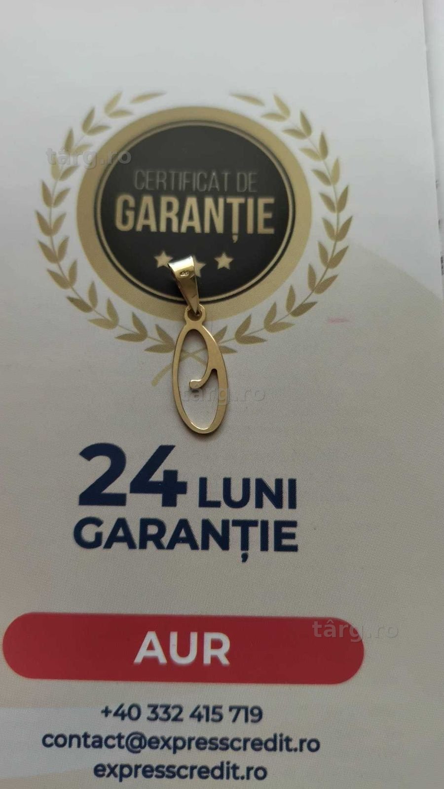 (AG42) Medalion aur 14K "litera O" B.34453.3 - Garantie 2 ani
