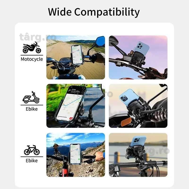 Suport de telefon Bicicleta/Moto/Scuter/Trotineta, montare pe ghidon sau oglinde, montare sigura, constructie durabila 5