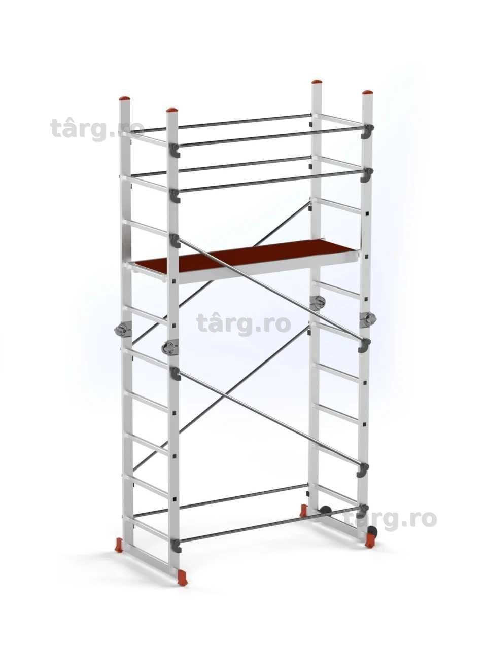 Schela aluminiu mobila cu doua scari pliabile 2x5 trepte, inaltime de lucru 3,9m, platforma 1,35x0,45(m), max. 150kg - CNO-SME-ACRO4M