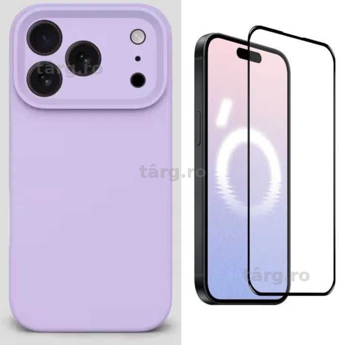 Husa Silicon ( diverse culori ) si Folie Sticla iPhone 13 Pro Max 3