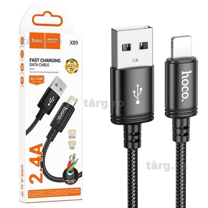 Cablu Date si Incarcare 2m, USB la Lightning, Hoco (X89) 2.4A