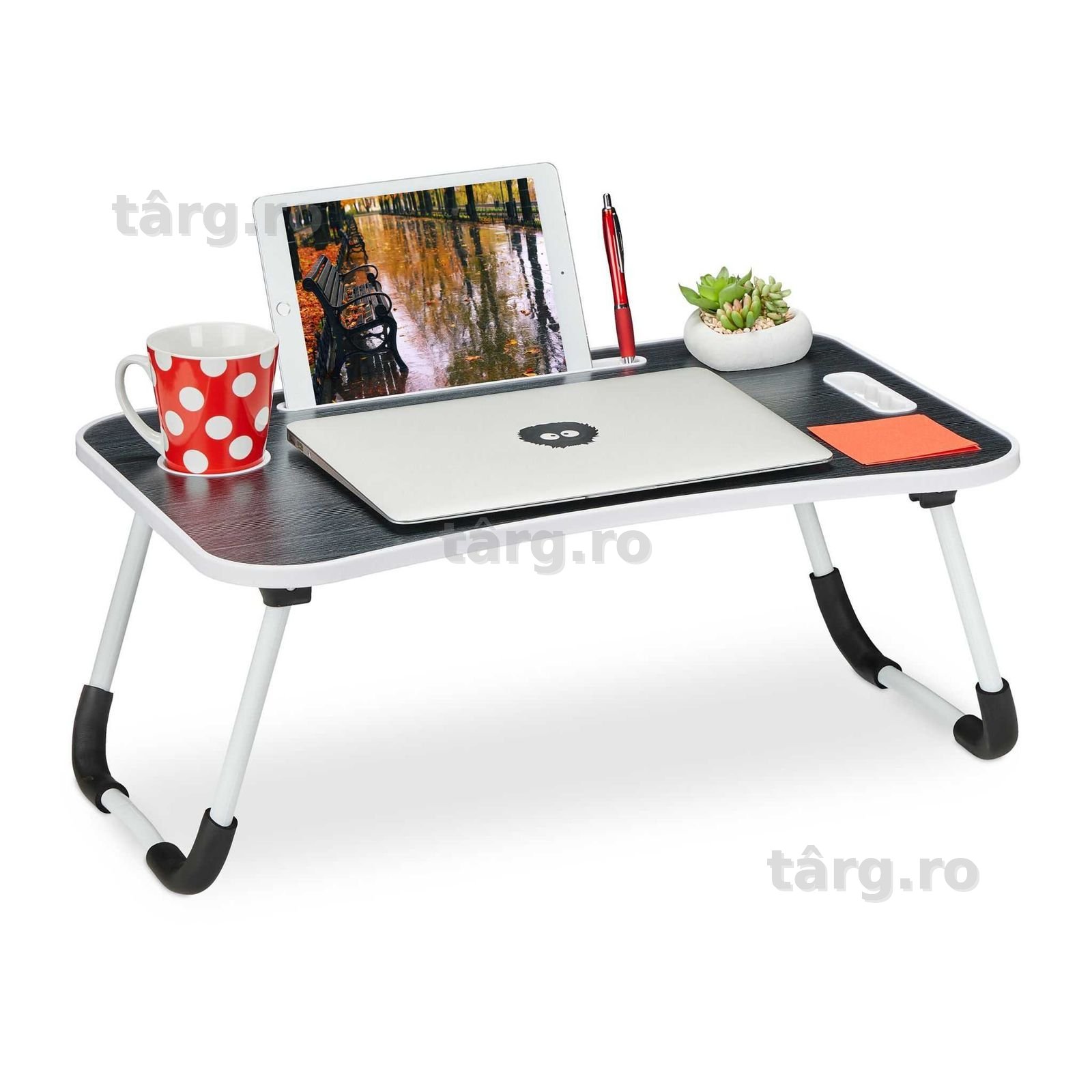 Masa laptop pentru pat si canapea pliabila negru 26x63x40 cm