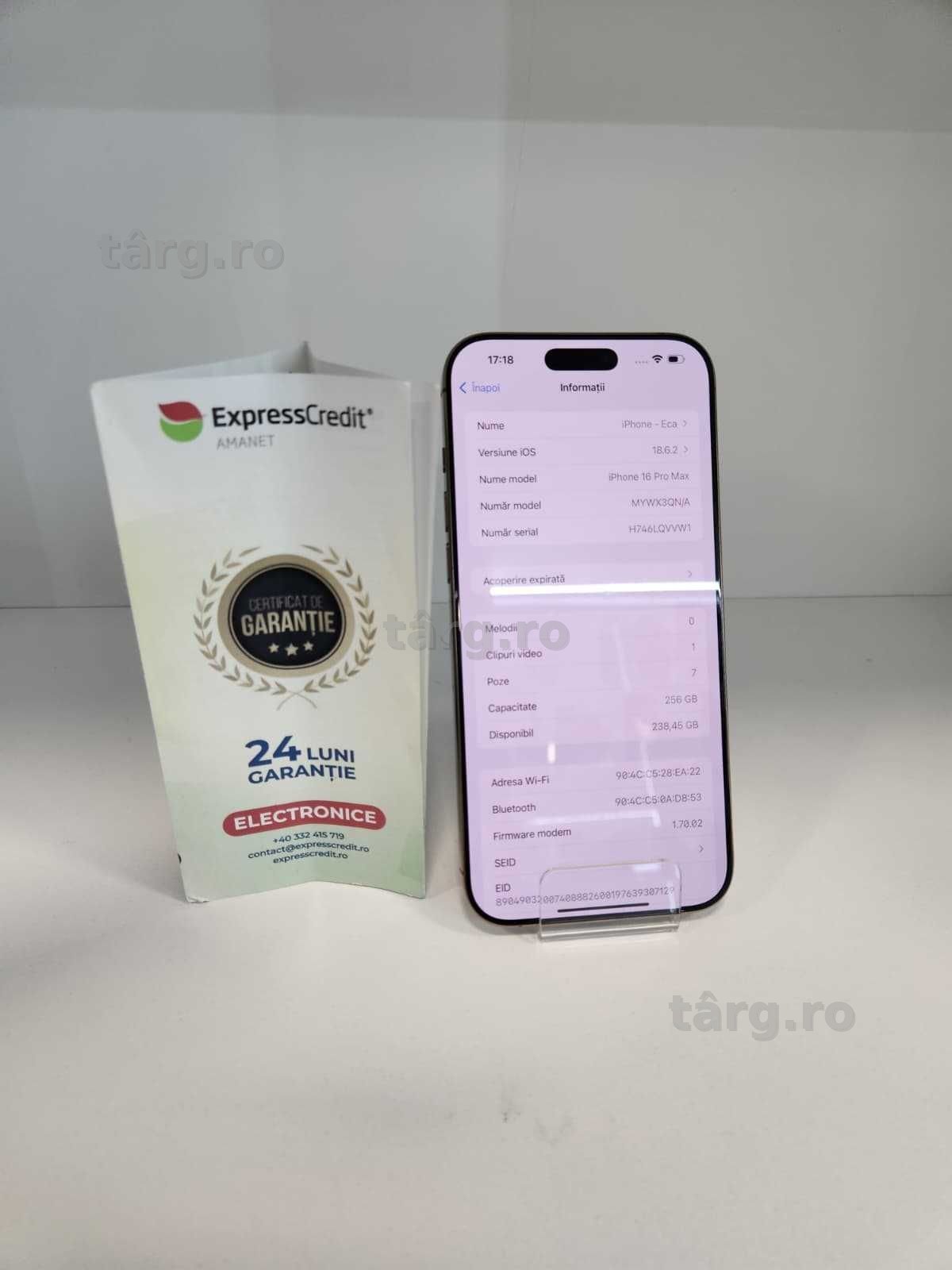 Iphone 16 PRO MAX 256GB - Baterie 91% - (Ag8 Tudor/B74316) – Garantie 2 Ani!