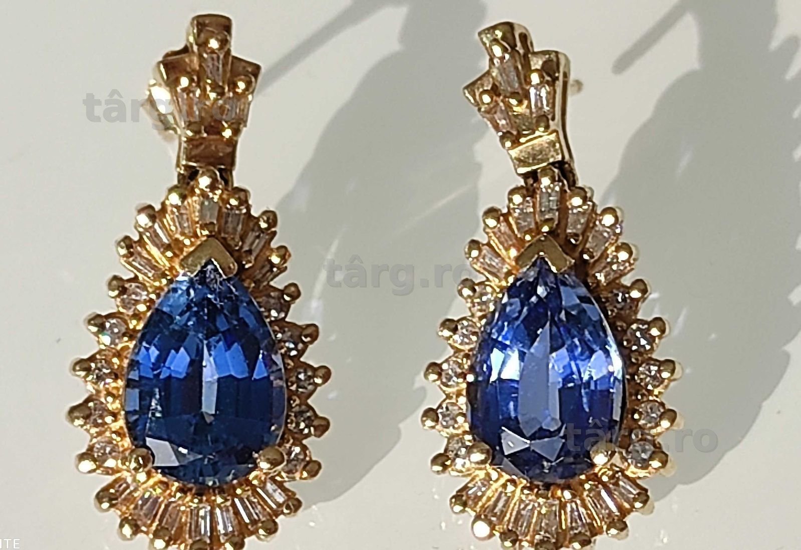 Cercei 14k diamante si safire naturale