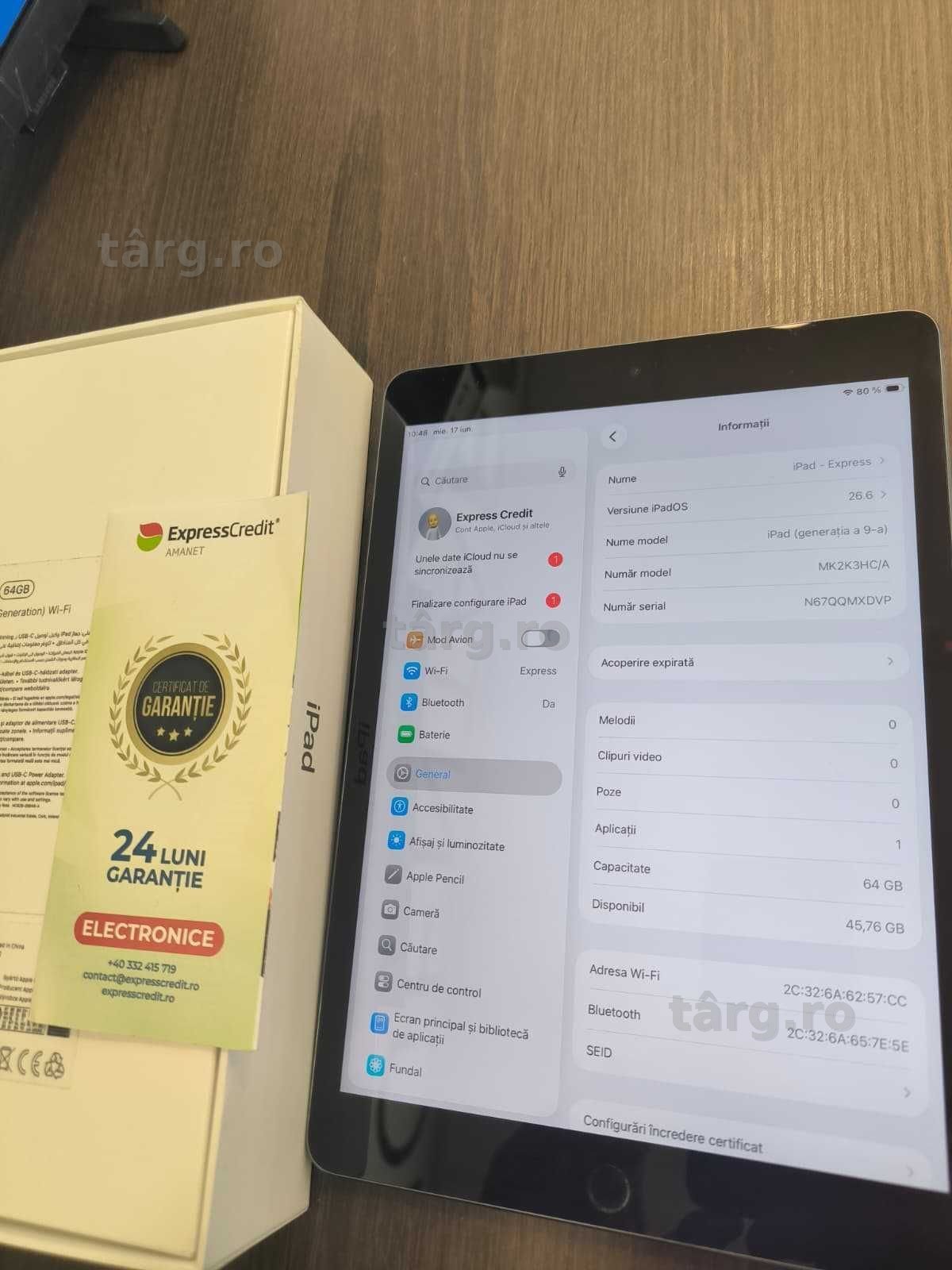 Tableta Apple iPad 10.2" 9th Gen 2021 64GB (Ag24 Harlau b.46275) - 24 Luni Garantie! 2