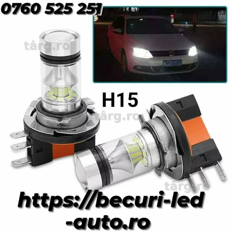 Set Două Becuri Led H15 6000K/10000Lm/50W