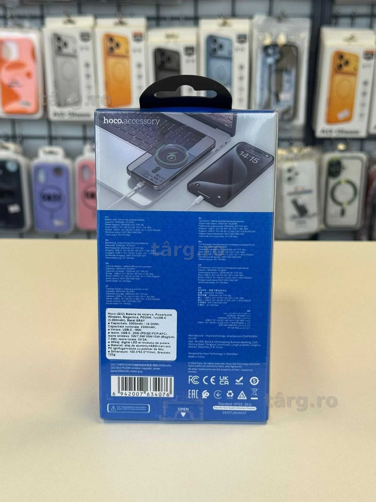 Baterie Externa Wireless, Magentica, PD20W, 1xUSB-C 5.000mAh 2