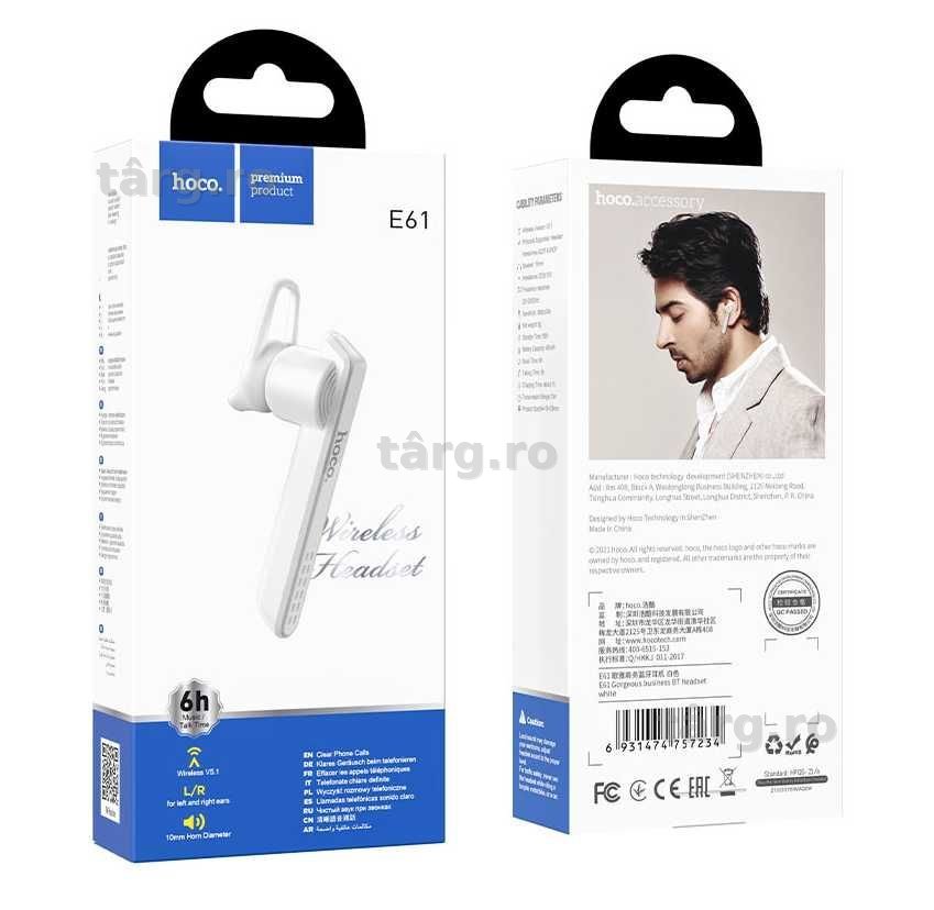 Casca Wireless Hoco, Bt 5.1, Incarcare rapida, Microfon, Baterie 40mAh 2