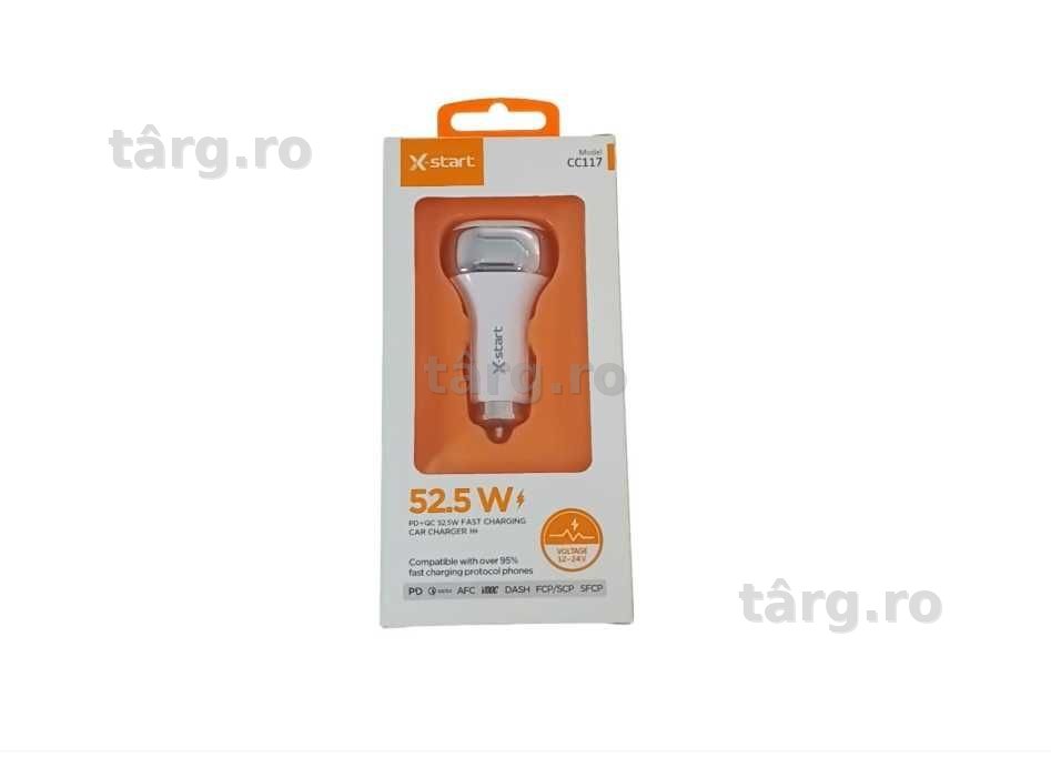 Incarcator auto, Incarcare rapida, Quick Charge 3.0, Alb