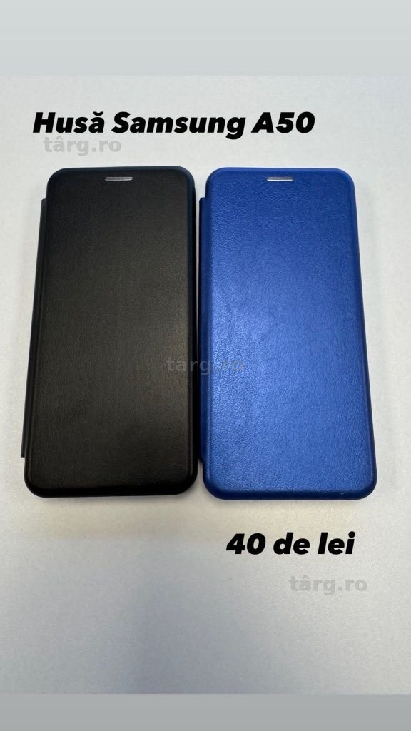 Husa piele ecologica tip carte, folie, incarcator, cablu pentru Samsung A50