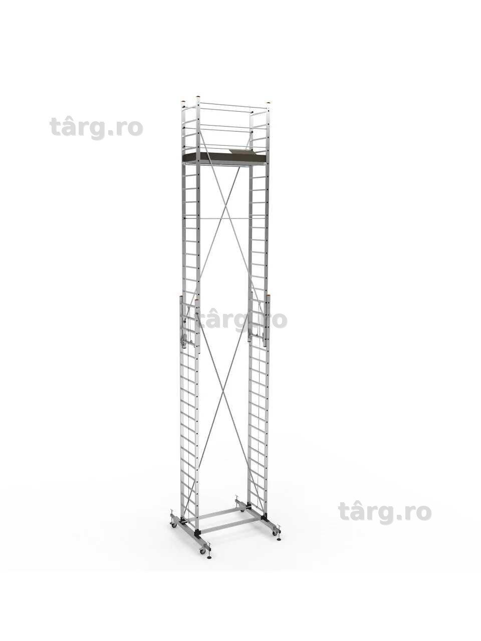 Schela mobila aluminiu telescopica 2x5(m), inaltime lucru 10 metri, o platforma 1,6x0,6(m), max 200kg/mp - CNO-SME-MEGA10
