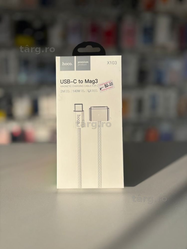 Cablu incarcare magnetic pentru MacBook, USB-C to Mag3, 140W, 2M, Alb